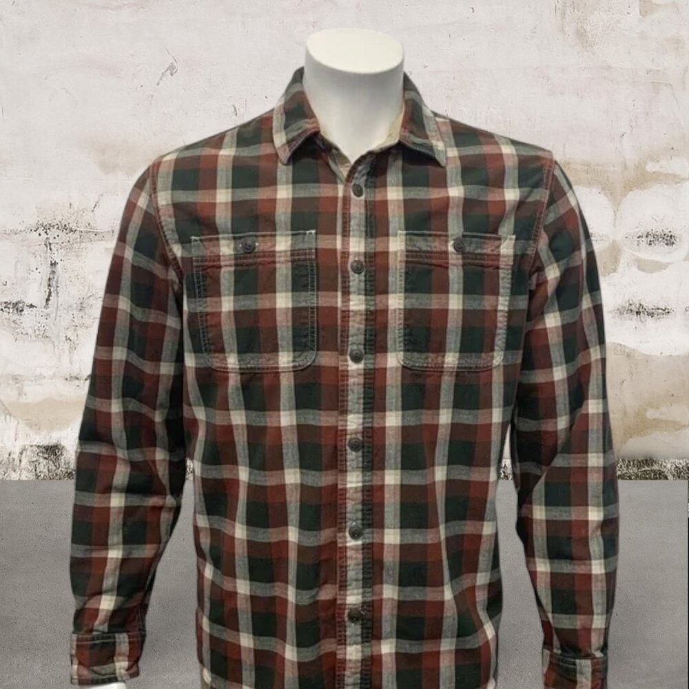 Eddie Bauer Brown Plaid Flannel Cotton Lined Long Sleeve Shirt Shacket Size LG